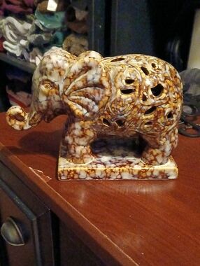 Marbled Ceramic Elephant Sculpture - Brown and Cream Accent